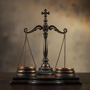 3D gold scale balancing justice for law and money.