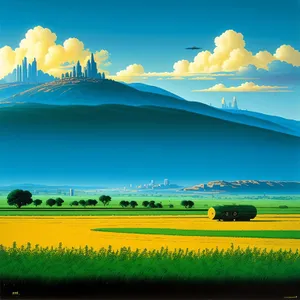Vibrant countryside sunset over lush pastures.