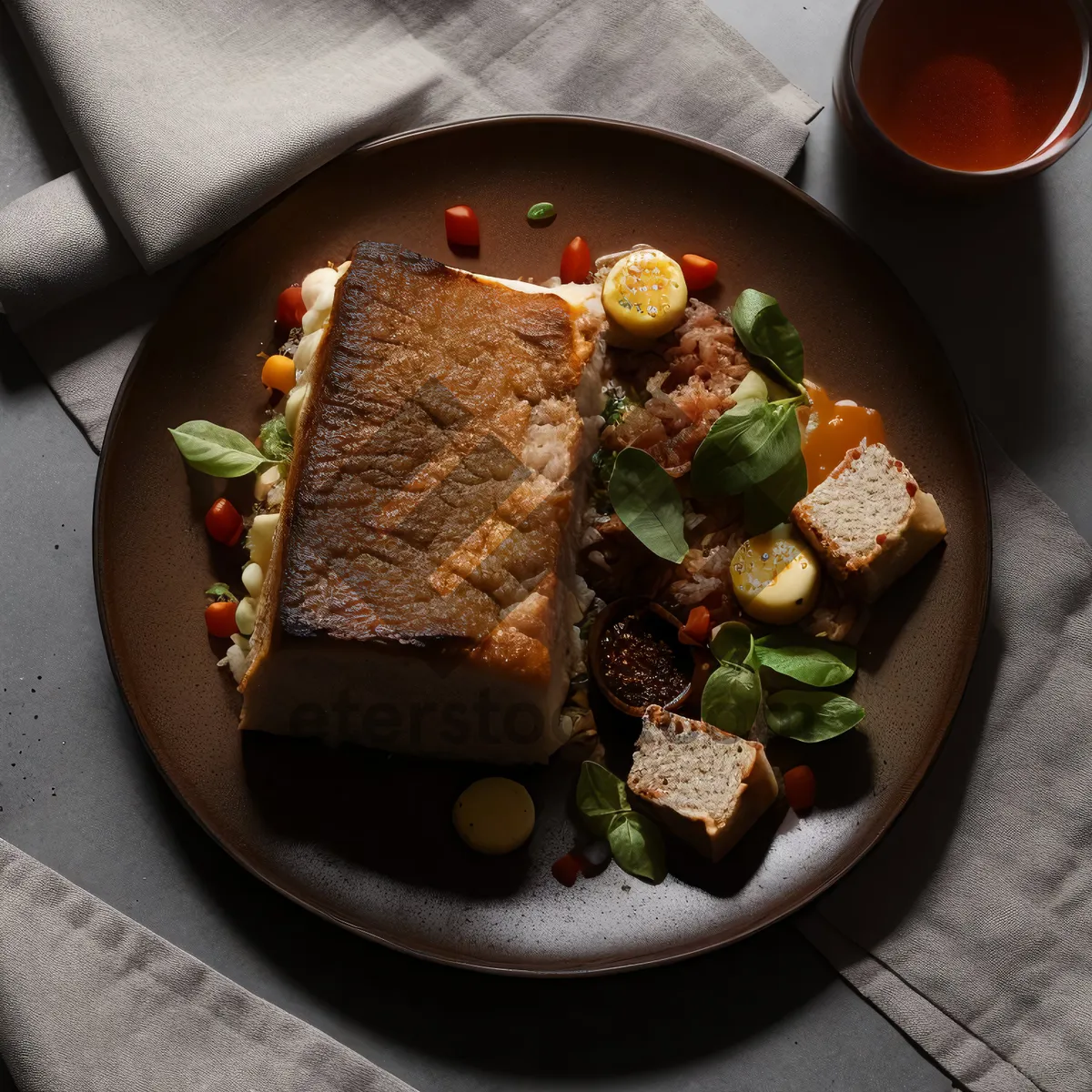 Picture of Mouthwatering gourmet grilled steak with fresh vegetables