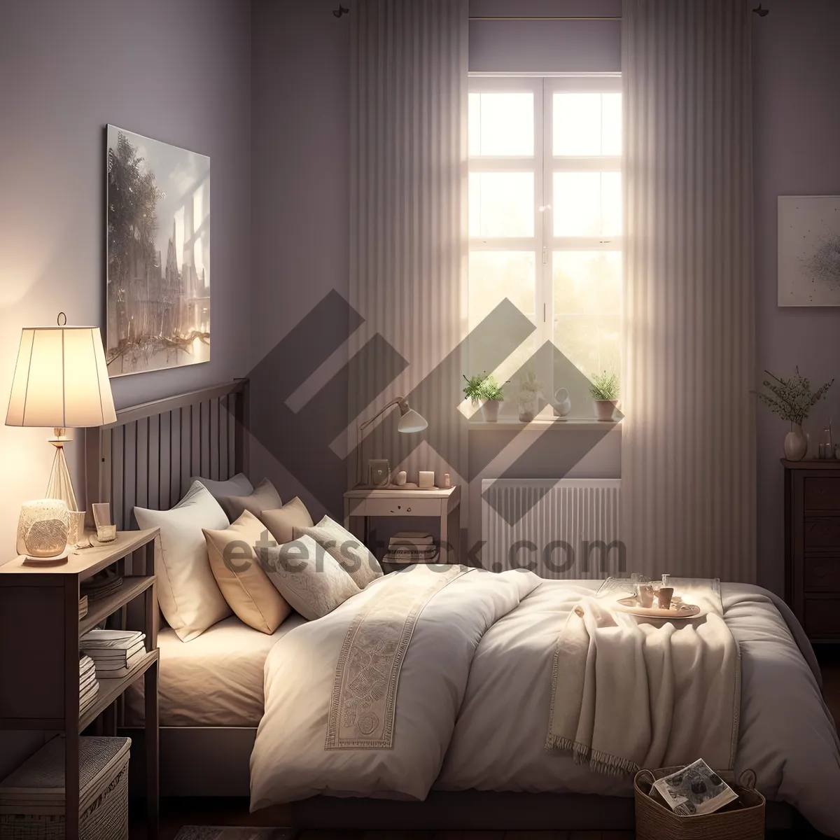 Picture of Modern Contemporary Bedroom with Comfortable Sofa and Stylish Lamp