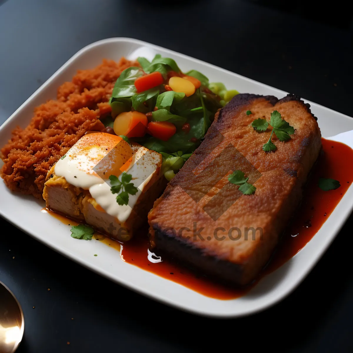 Picture of This image showcases a delicious gourmet beef steak plate.