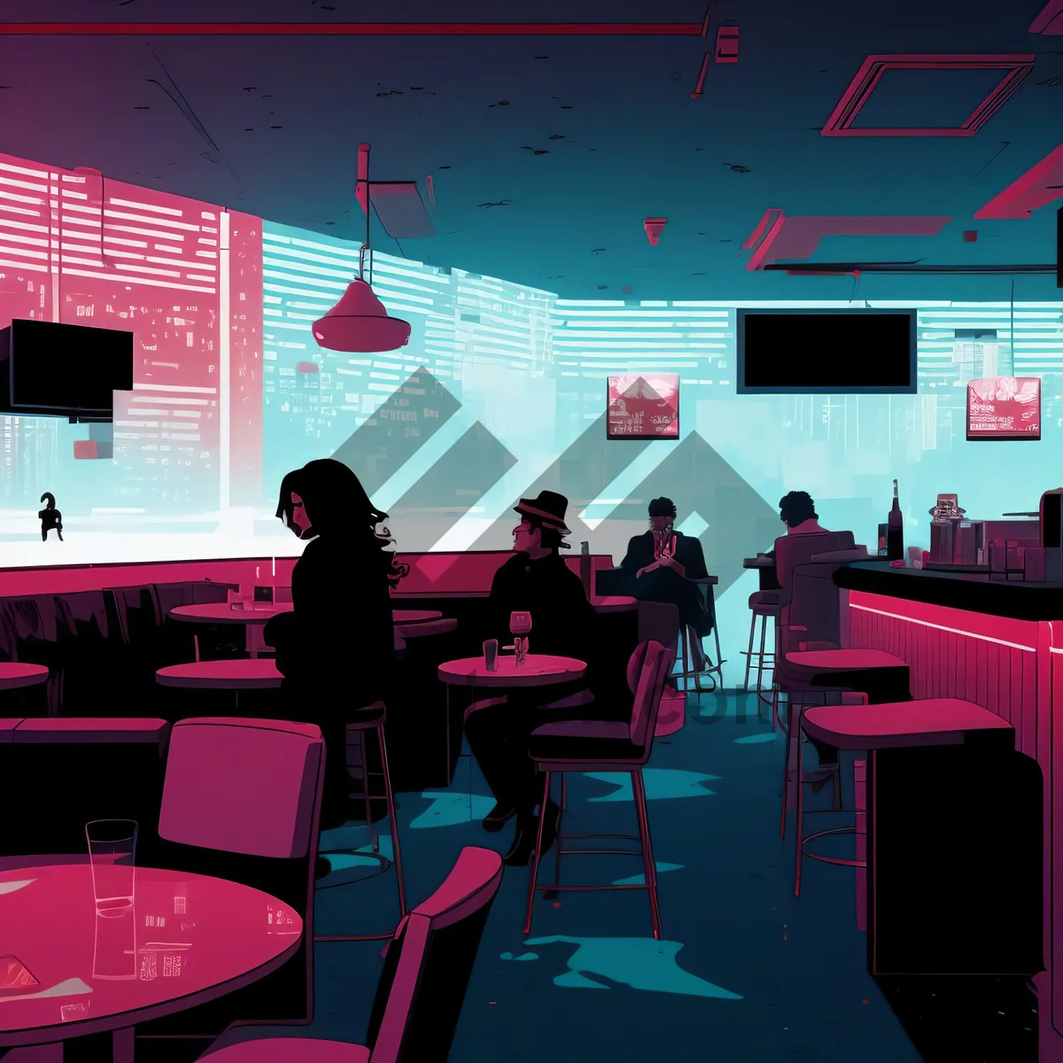 Picture of Modern restaurant interior design with empty tables and chairs