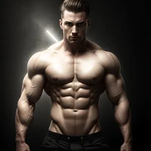 Powerful, Muscular Male Bodybuilder Flexing Biceps