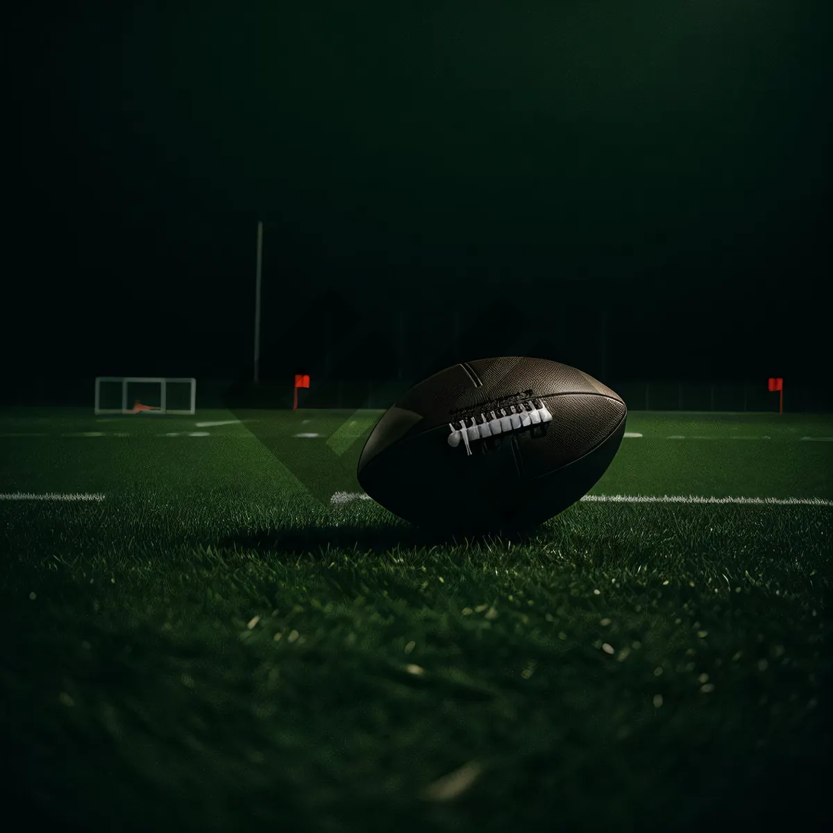 Picture of Sporting Equipment on Green Field: Rugby Ball Game