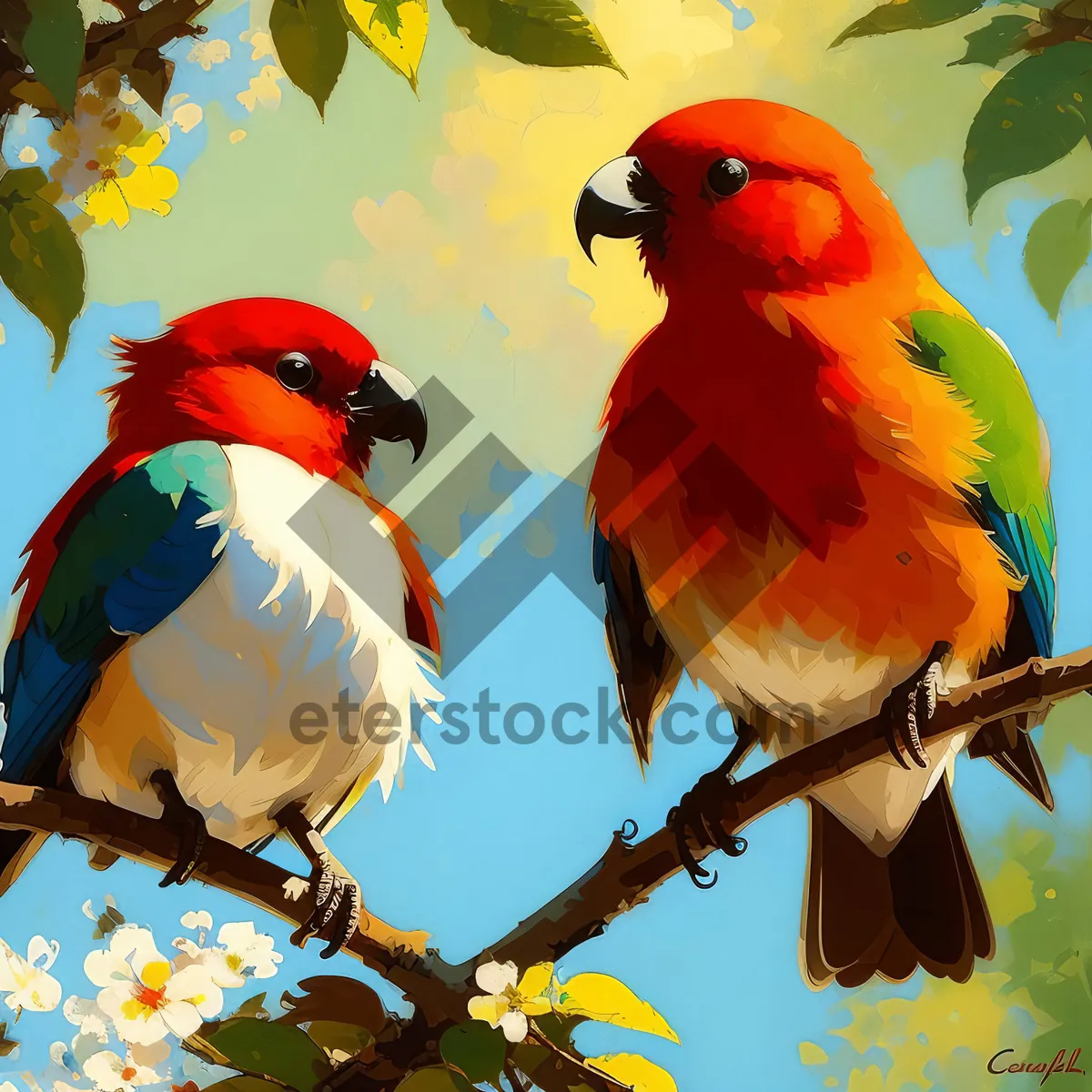 Picture of Vibrant Macaw Perched on Branch