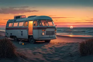 Sunset beach drive vacation camper summer