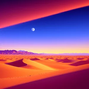 Sunset Over Desert Dunes: Majestic Horizon Embraces Nature's Tranquil Beauty