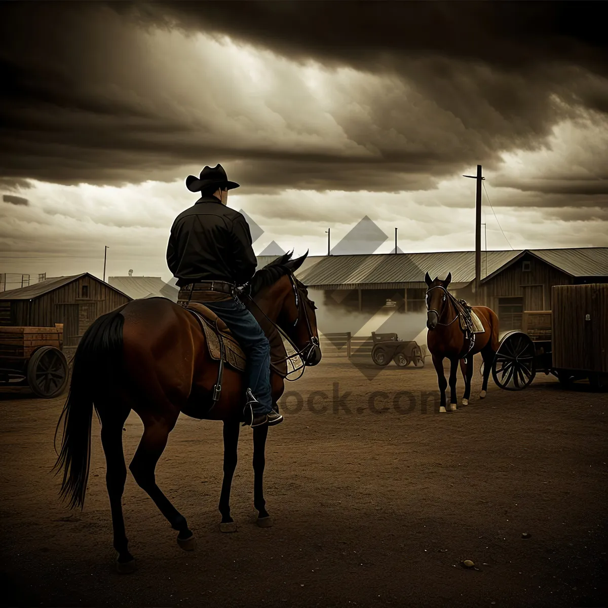 Picture of Rustic Equestrian Adventure: Cowboy on Horseback