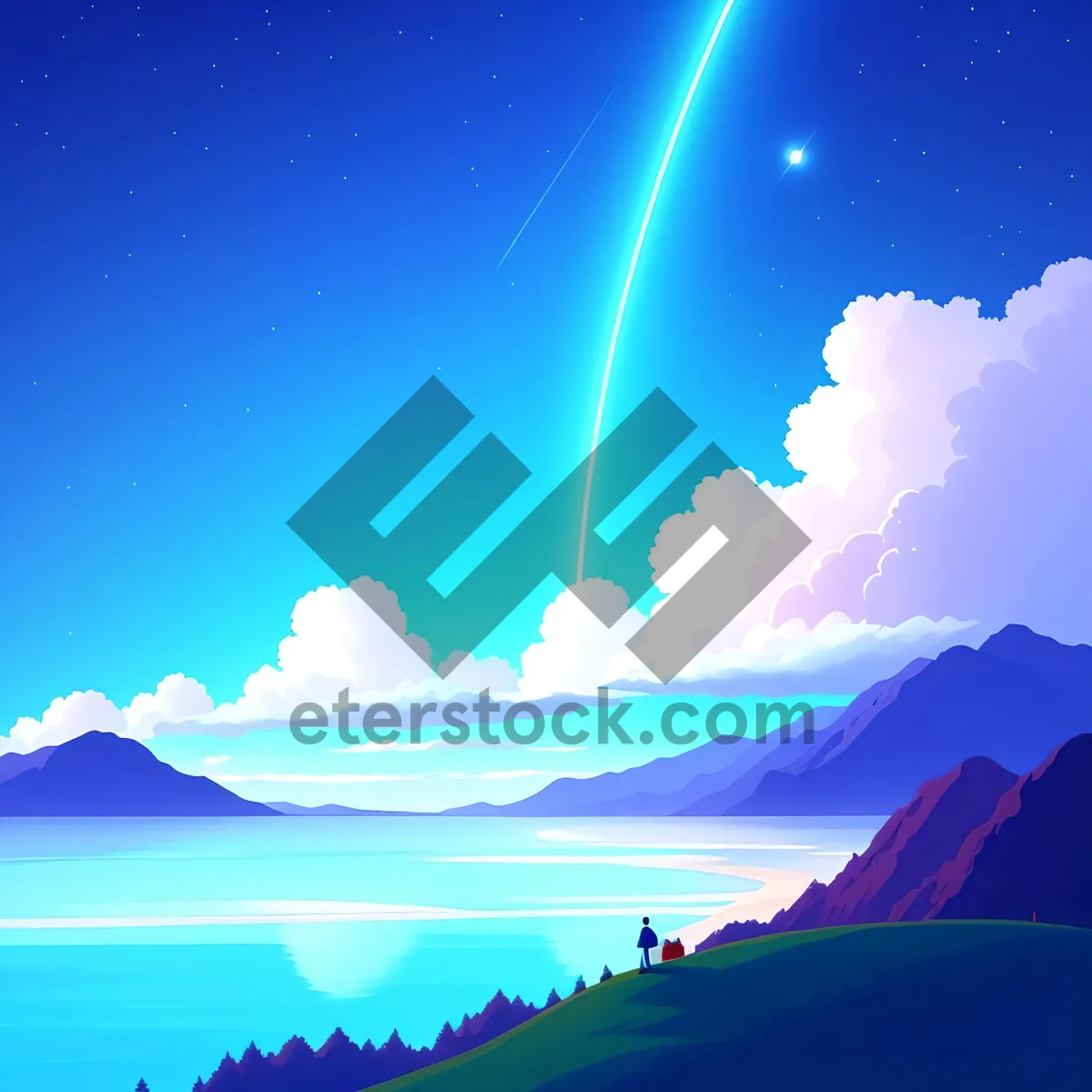 Picture of Vibrant Celestial Landscape with Sun and Sky