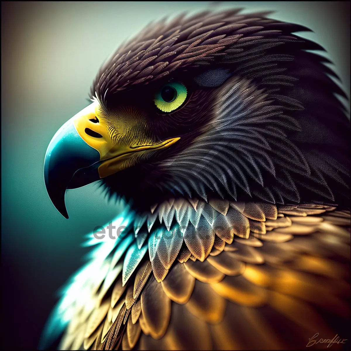 Picture of Majestic Eagle Soaring with Intense Gaze