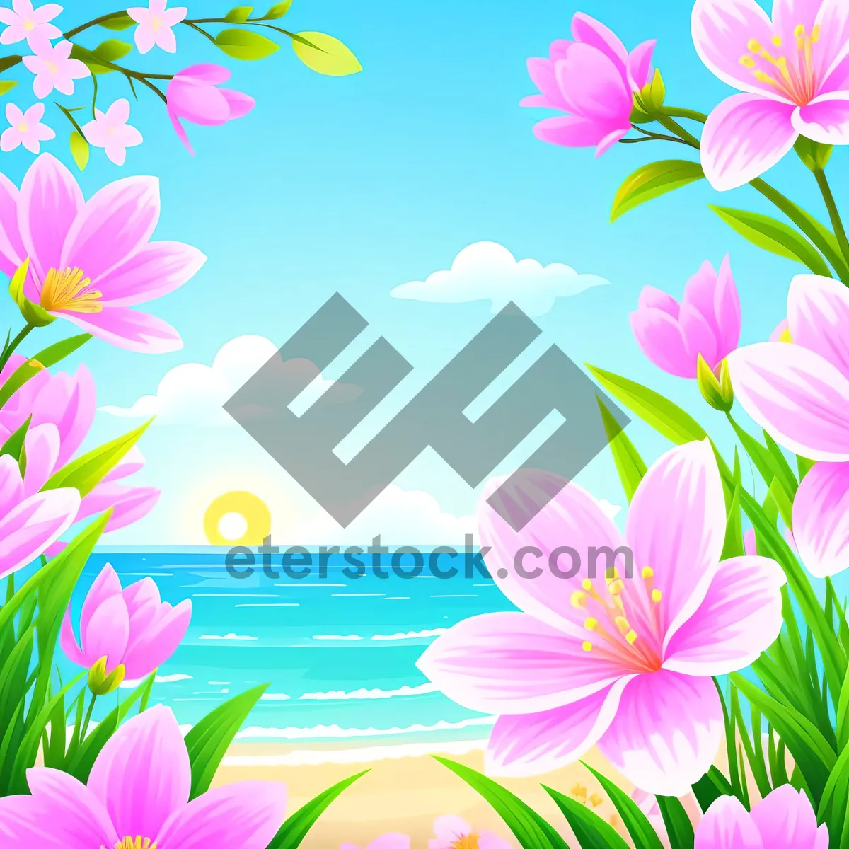 Picture of Colorful Floral Design with Pink Tulips and Leaf