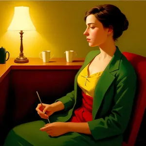 Happy Smiling Brunette Lady with Laptop at Home