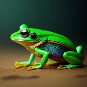 Vibrant Eyed Tree Frog Peeking Through Leaves