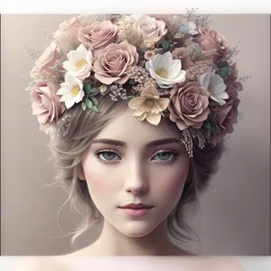 Floral Elegance: Beautiful Lady with Stunning Hair and Makeup