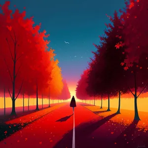 Sunset Silhouette in Vibrant Orange Sky