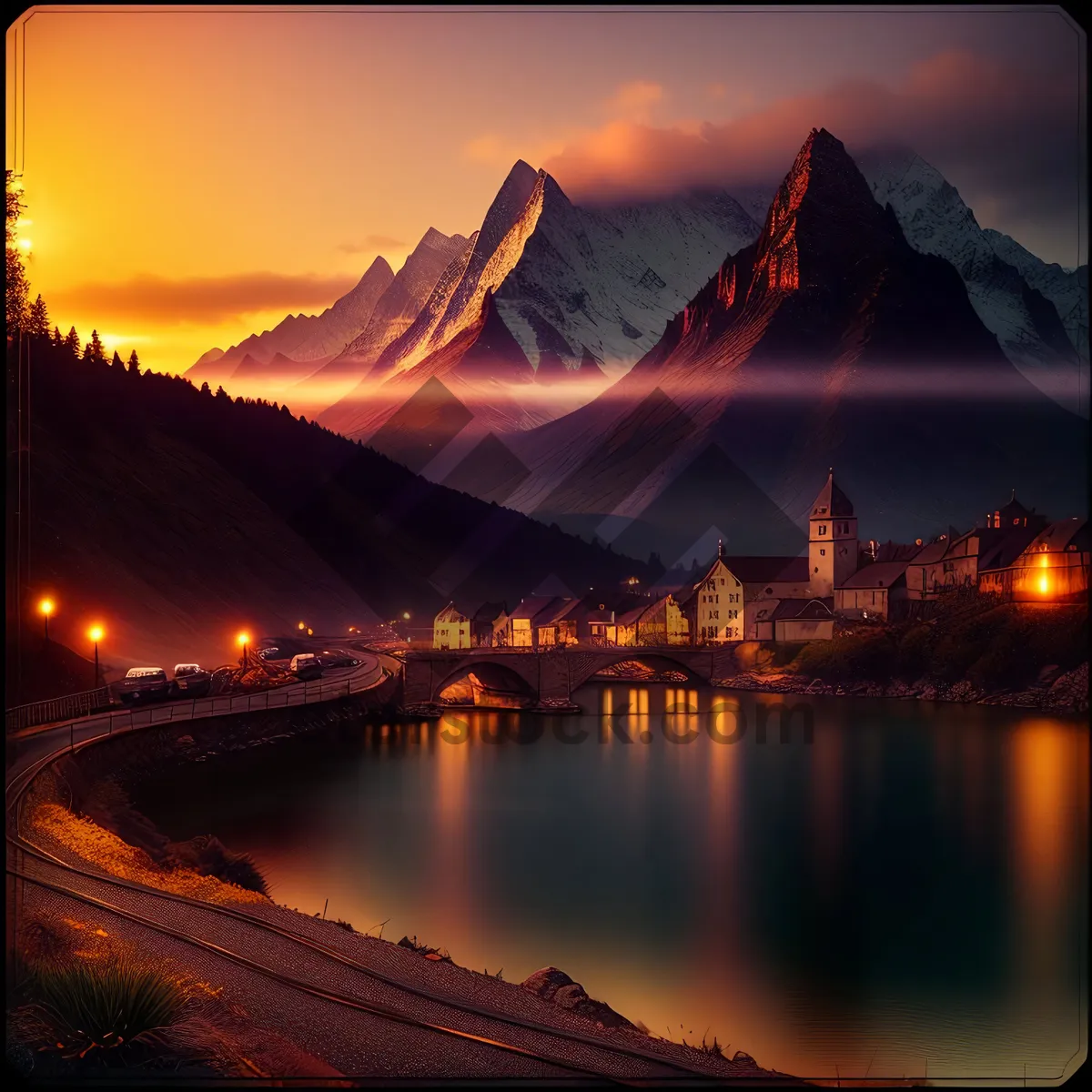 Picture of Serene Night Sky Over Lakeside Mountains