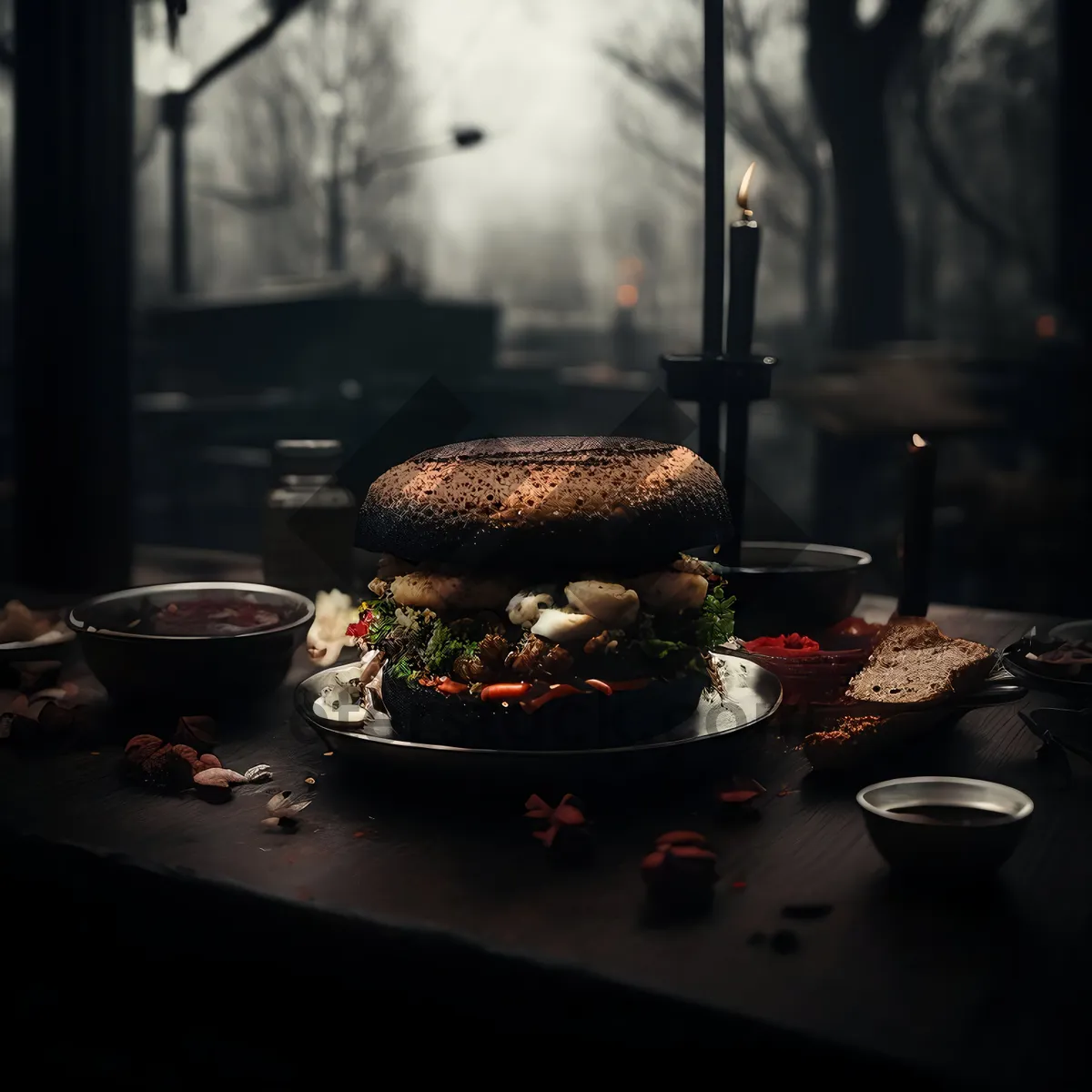 Picture of Delicious meal on dining table in restaurant