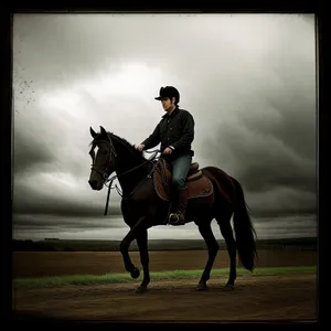Equestrian Teacher on Saddle with Stallion