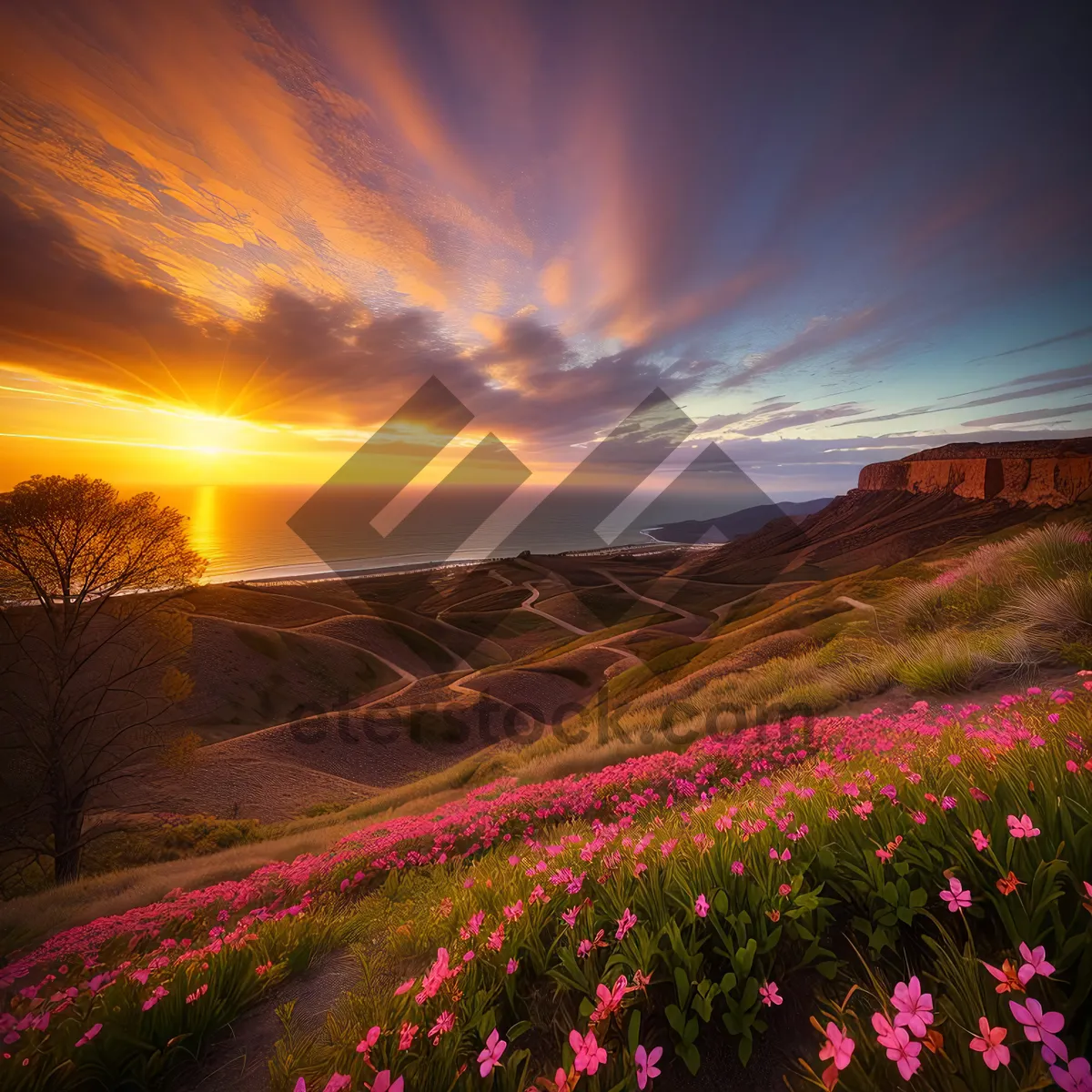 Picture of Golden Horizon: Majestic Highland Sunset in Rural Landscape