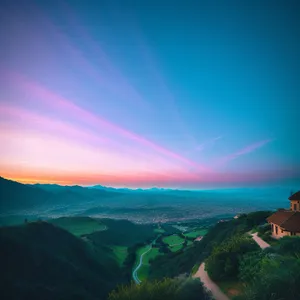 Serenity at the Horizon: Sunset over Coastal Summer Beach.