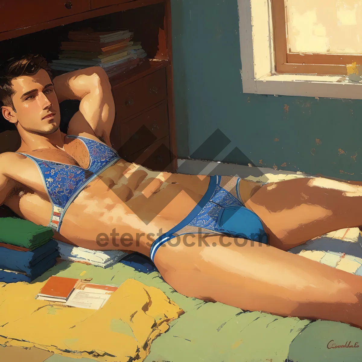 Picture of Stylish Relaxation: Alluring Adult Lying on Sofa
