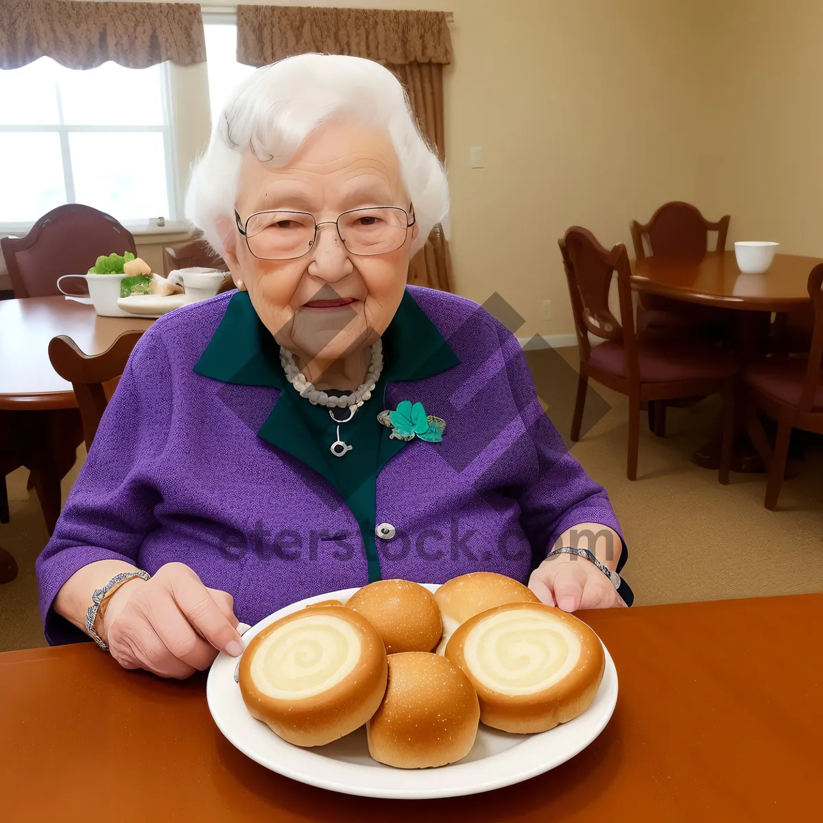 Picture of Happy Grandfather and Wife Enjoying Family Meal in the Kitchen