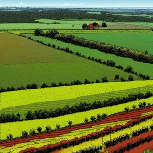 Serene Rural Landscape with Blossoming Rapeseed Field under Clear Blue Sky