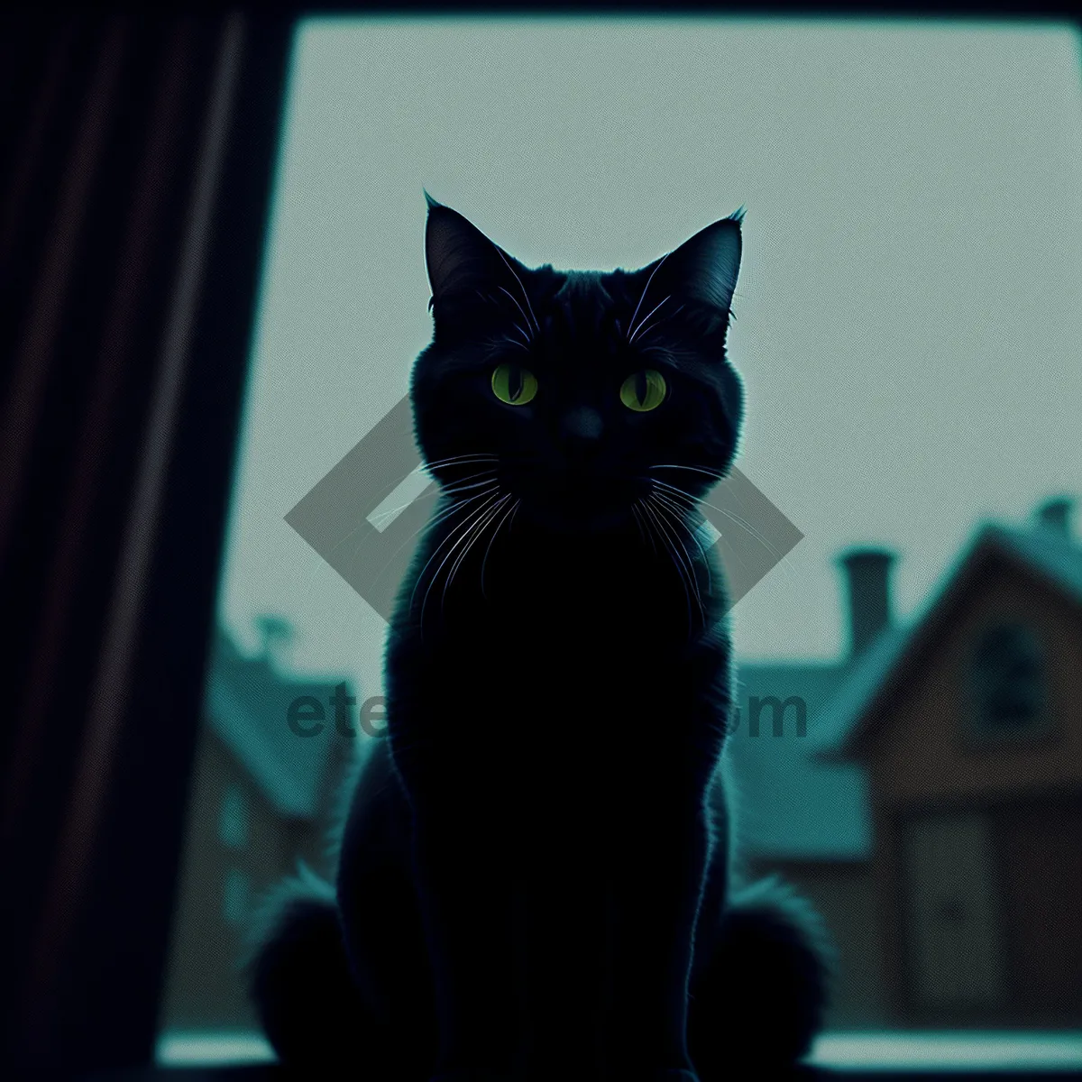 Picture of Cute feline kitten relaxing on windowsill