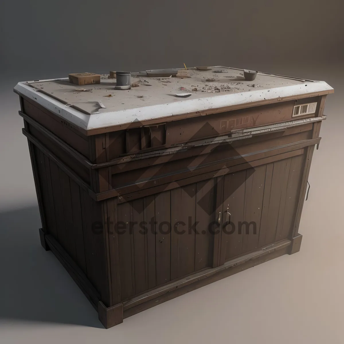 Picture of Vintage Wooden Treasure Chest with Antique Stove and Sink