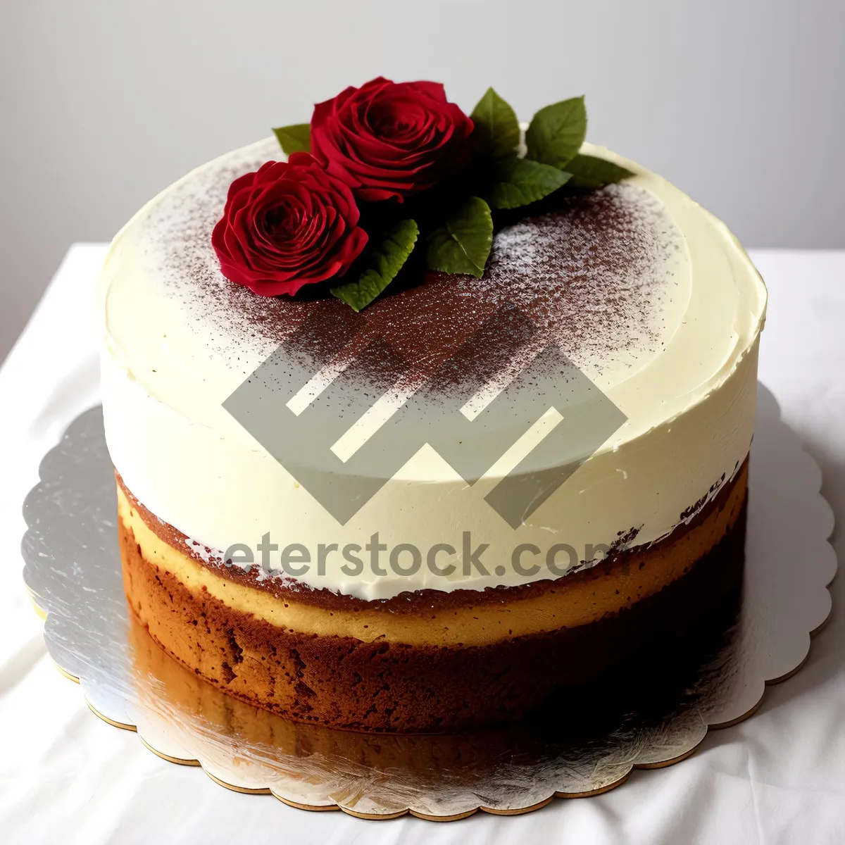 Picture of Delicious Strawberry Chocolate Cake with Mint Decoration