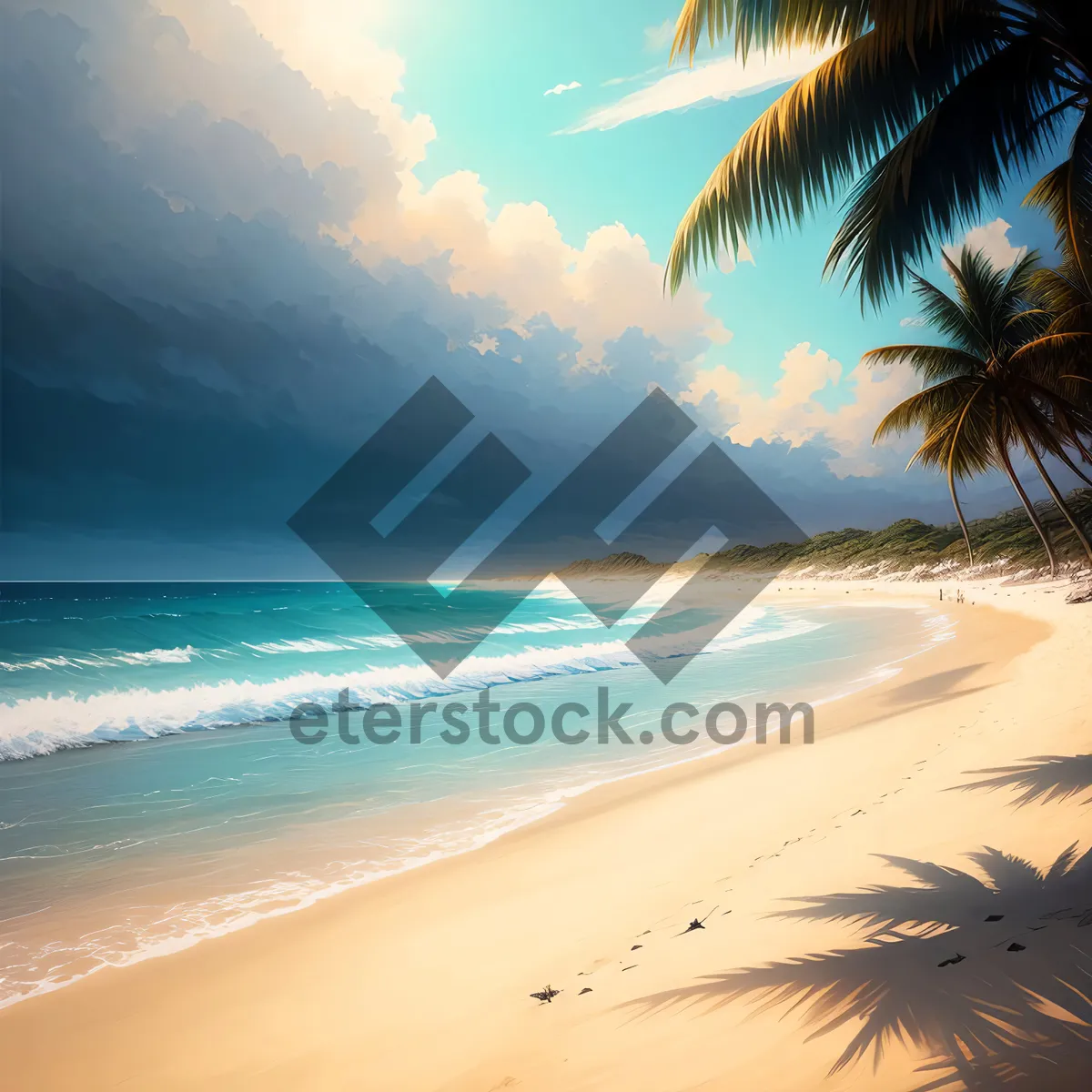 Picture of Relaxing beach paradise with turquoise waters and palm trees