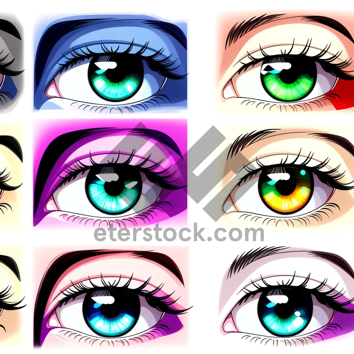Picture of Colorful Cartoon Eyebrow Design Icon Set