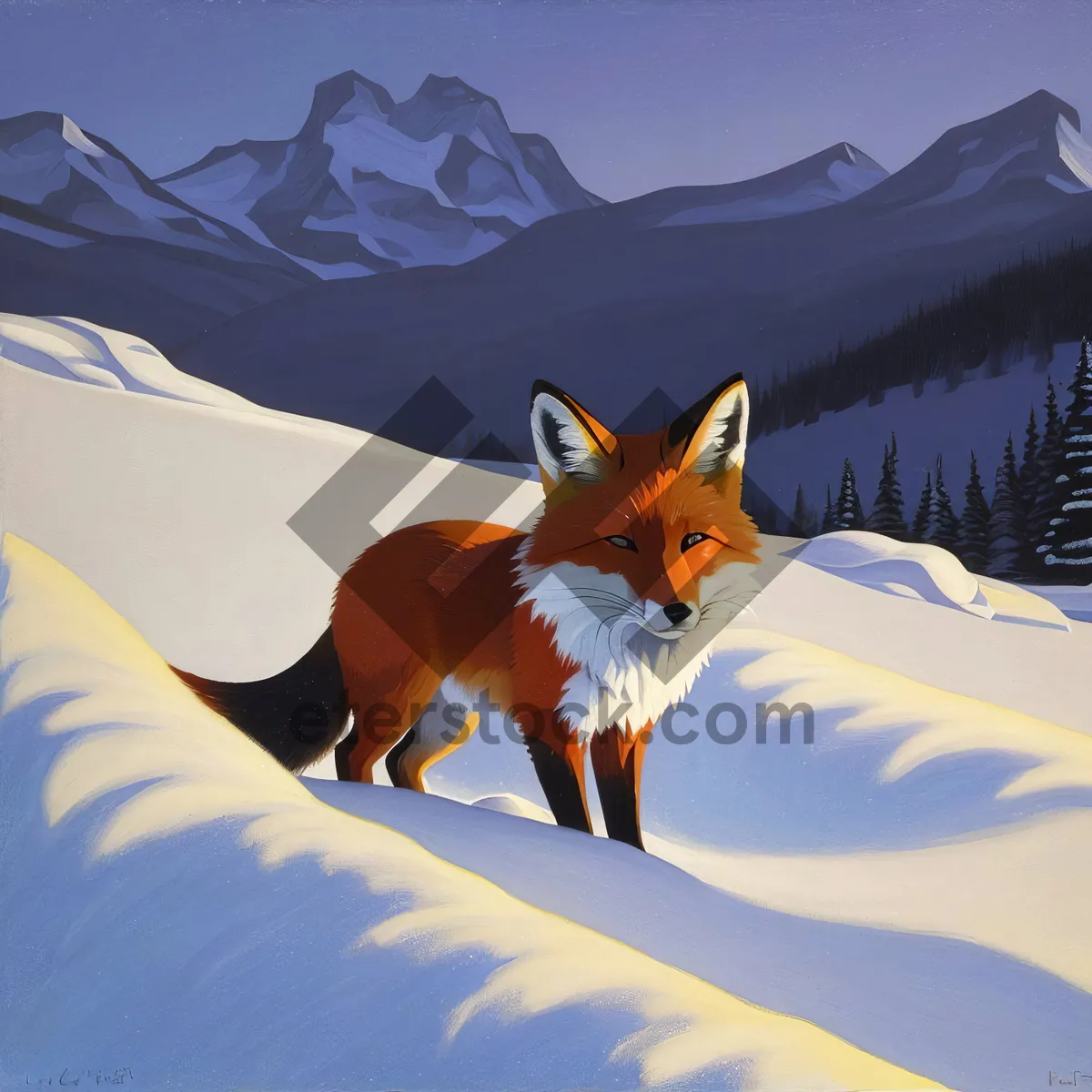 Picture of Majestic Snow-Covered Alps with Red Fox