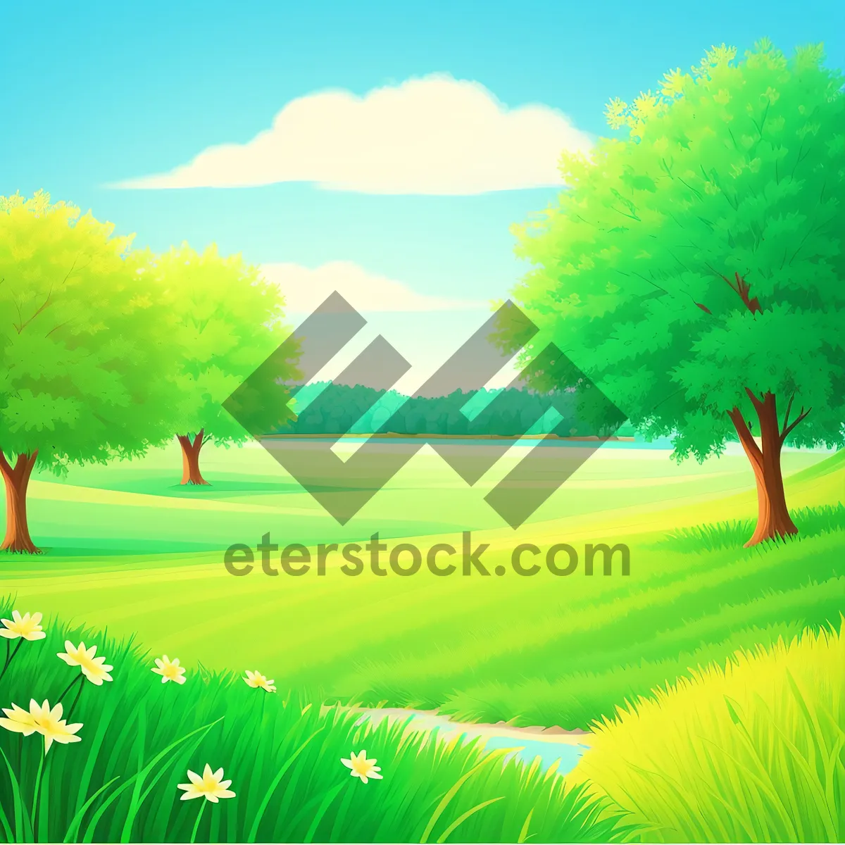 Picture of Serene Summer Meadow with Dandelion in a Clear Sky