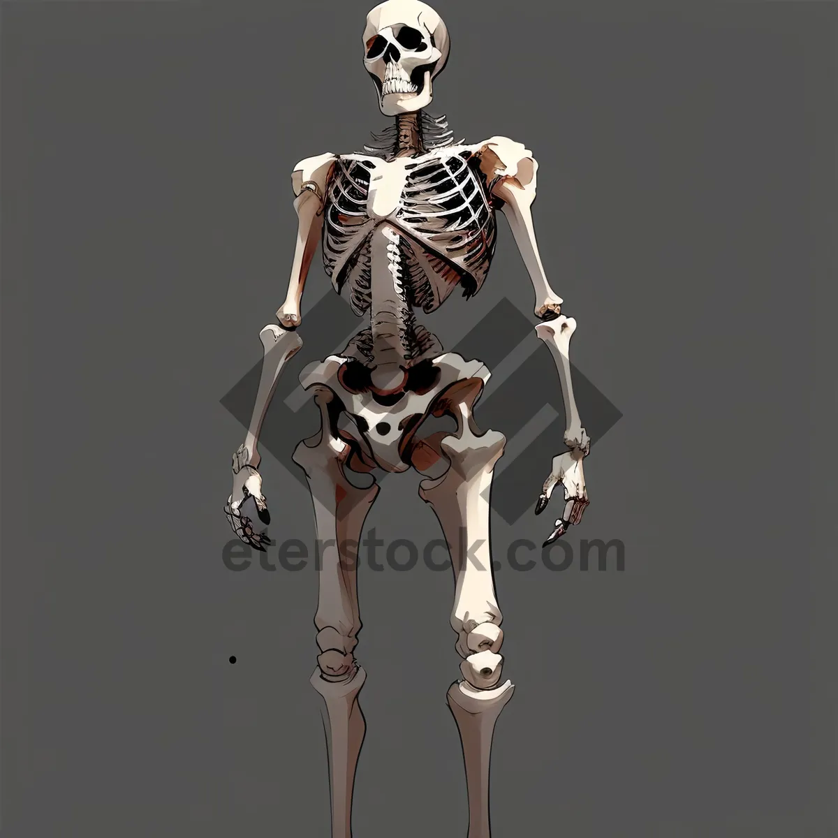 Picture of 3D Render of Human Skull and Spine in Cemetery