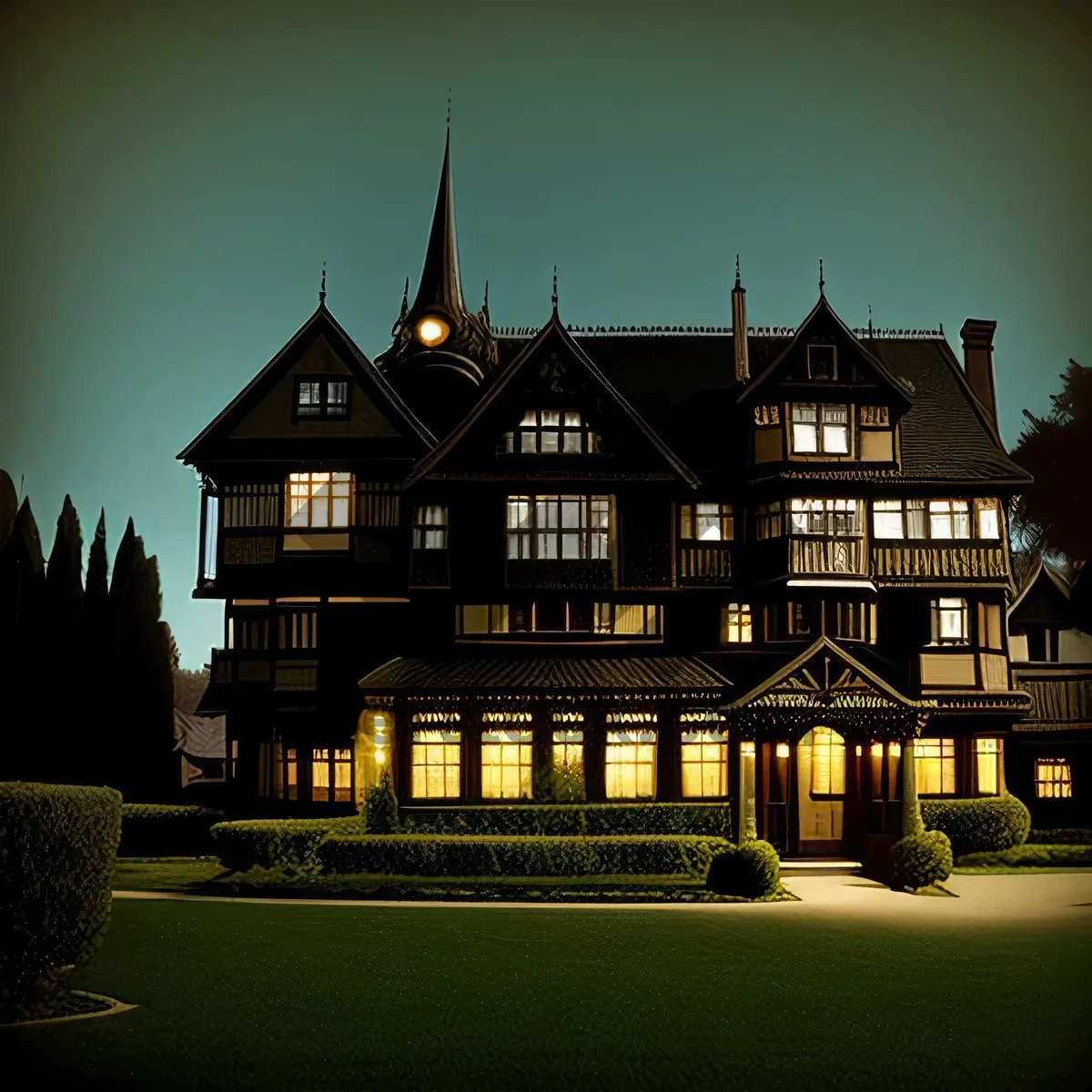 Picture of Palatial Residence Illuminated Against Historic Night Sky