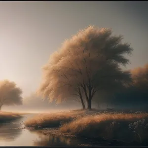 Golden Sunset Over Serene Countryside Landscape