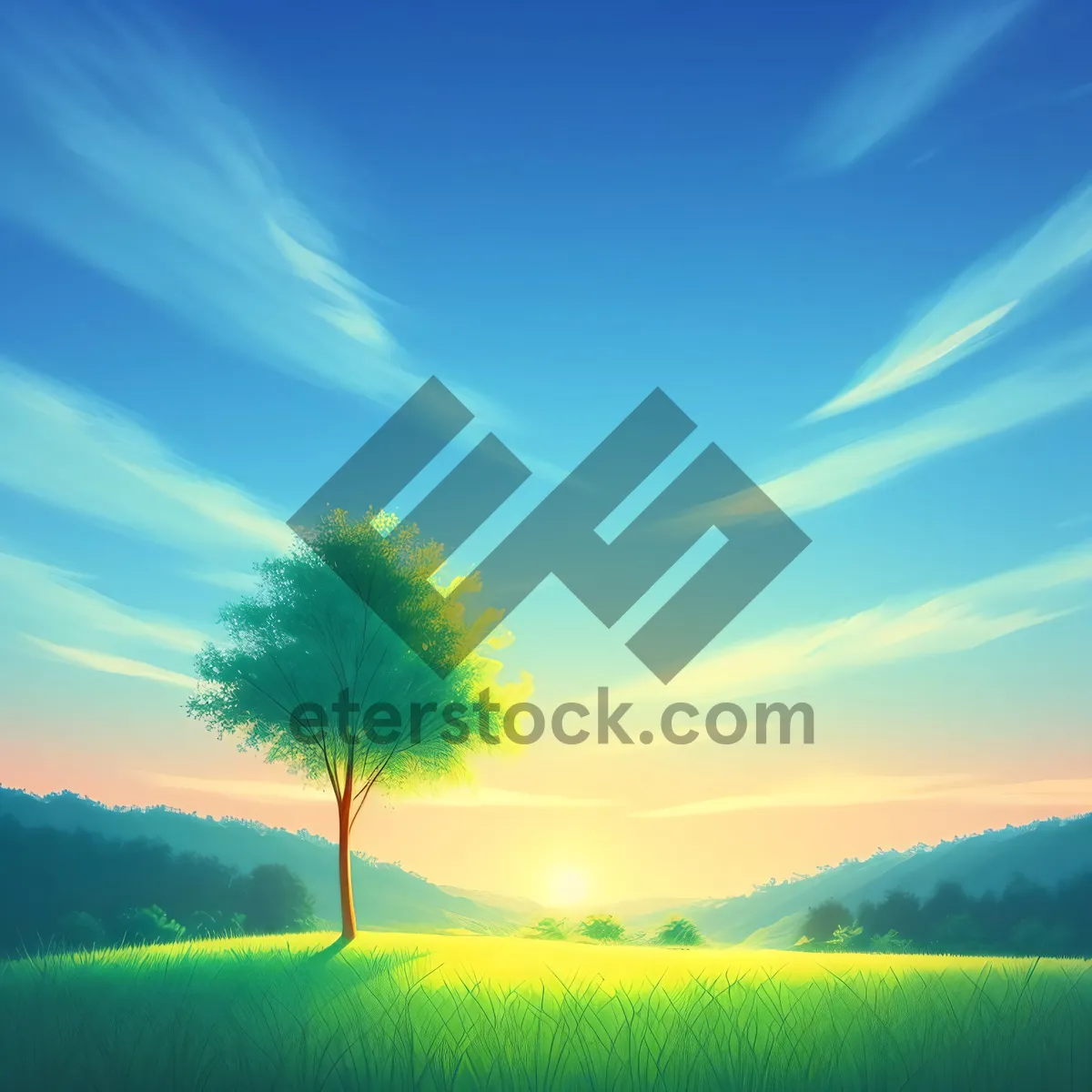 Picture of Rural Landscape with Vibrant Meadow and Clear Sky