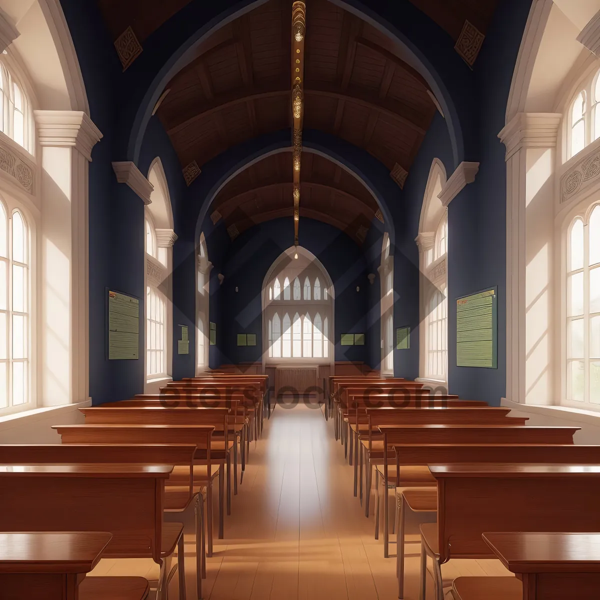 Picture of Ancient Cathedral Hall with Arched Windows