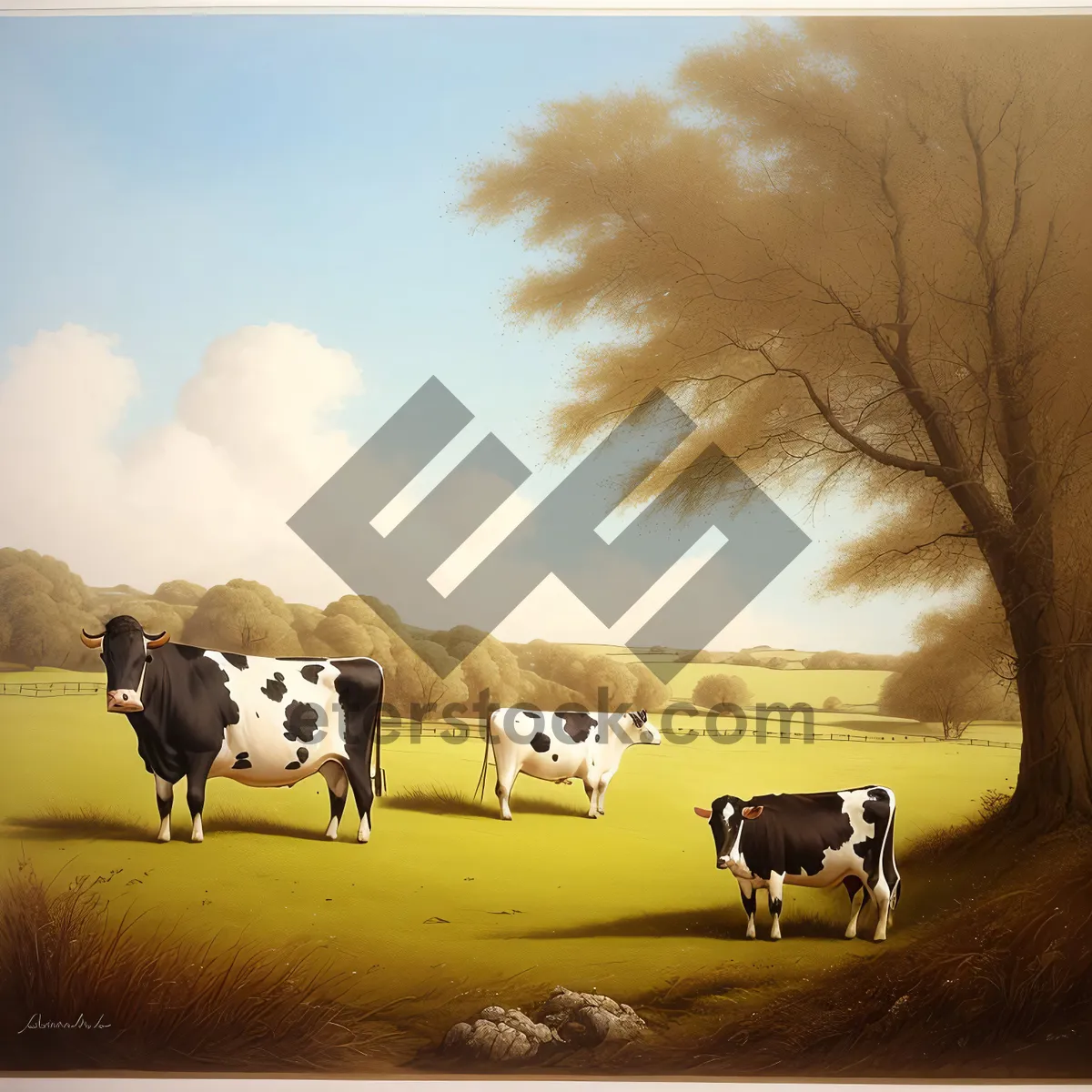 Picture of Summer Grazing: Serene Countryside with Cows