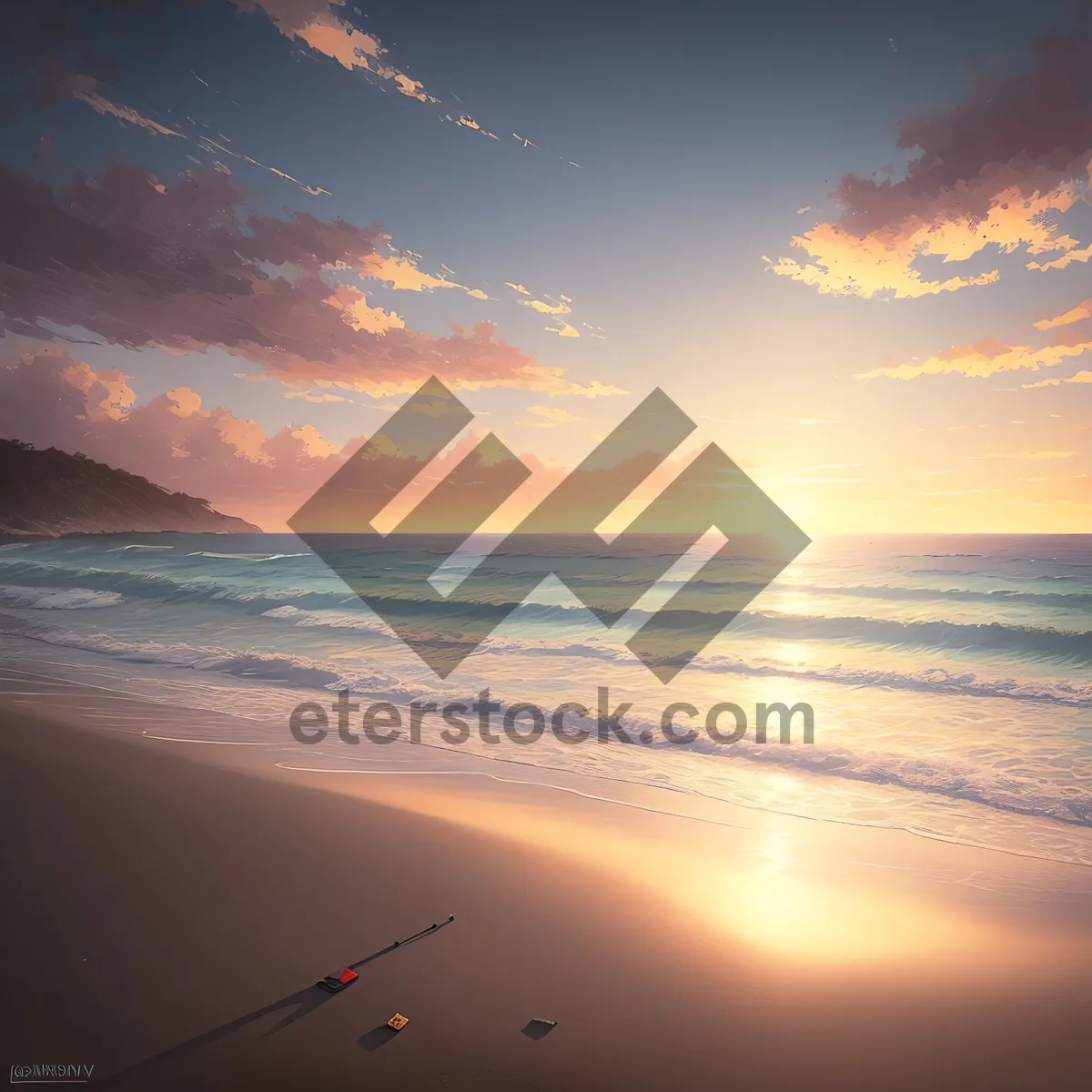 Picture of Golden Sunset Over Ocean Horizon