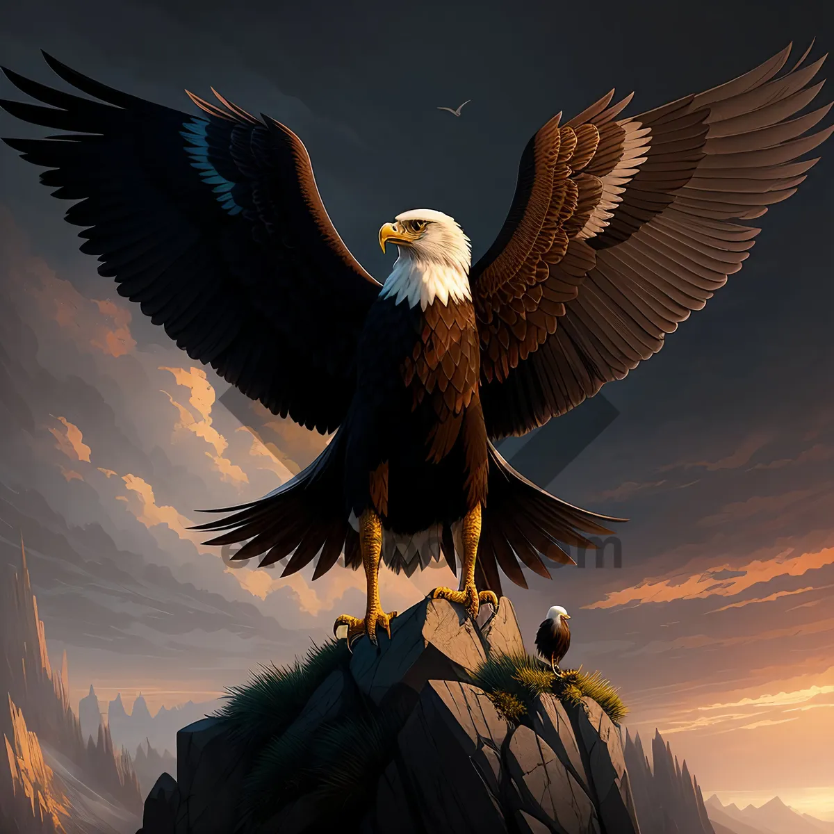 Picture of Majestic Bald Eagle Soaring Over the Water