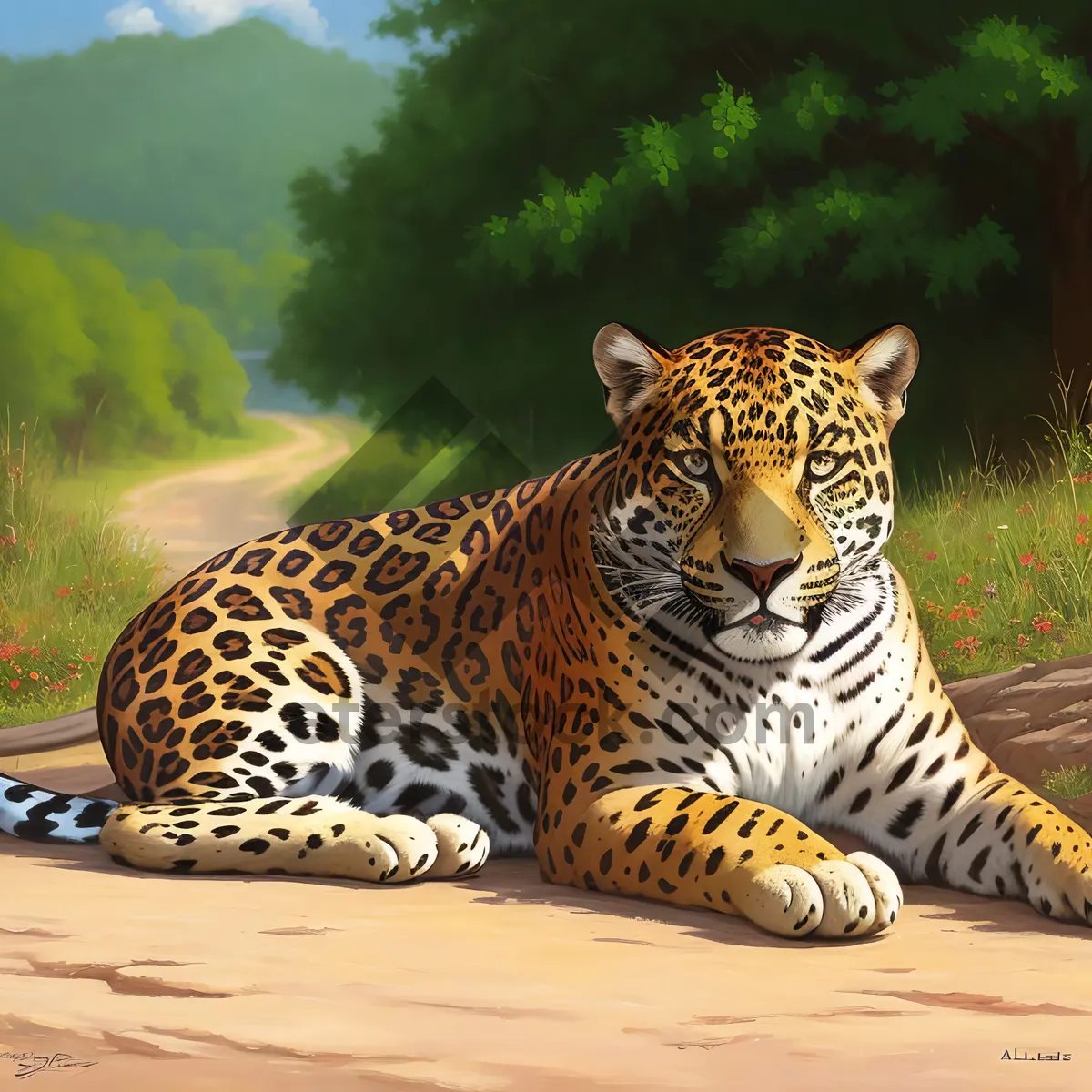 Picture of Striking Jaguar - Majestic Wildlife Predator with Striped Fur