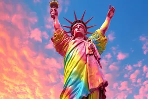 Statue of Liberty performer in costume dancing