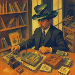 Professional Businessman in Cowboy Hat & Suit, Construction Worker