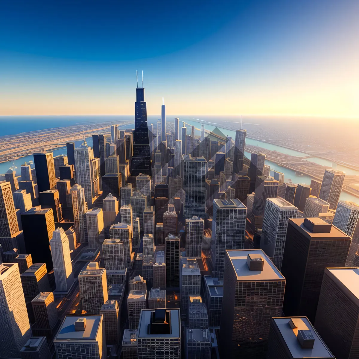 Picture of Urban Sunset Skyline over River