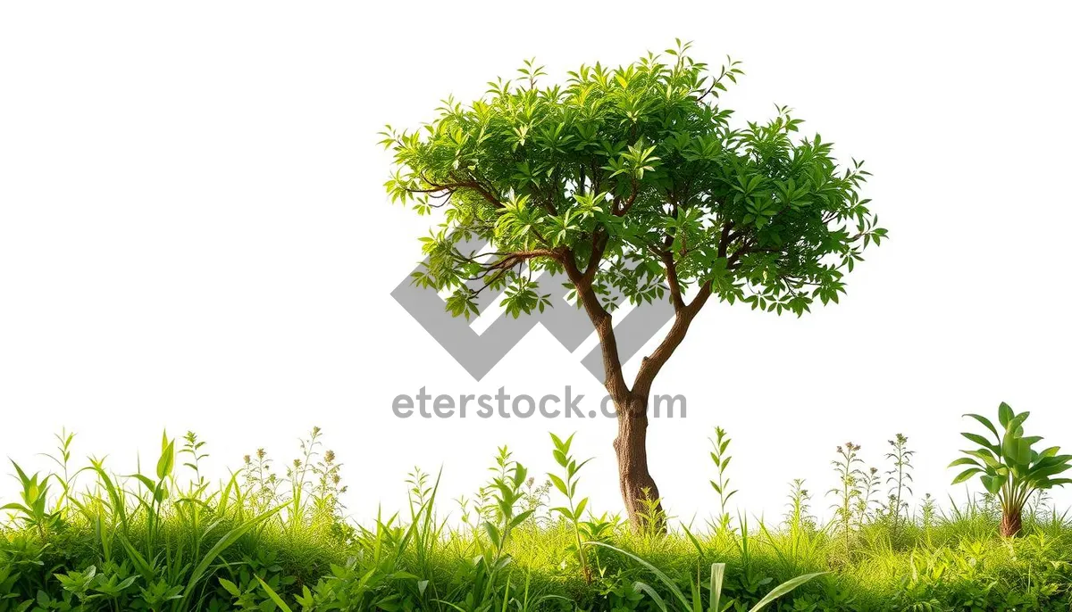 Picture of Sunny Oak Tree in Rural Forest Landscape