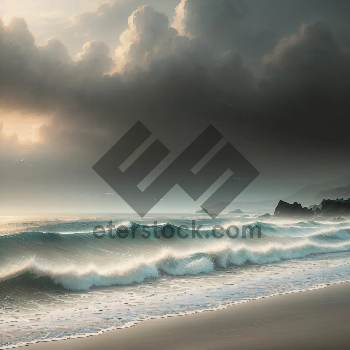 Picture of Serene Winter Beach Sunset: Majestic Horizon over Snowy Shoreline