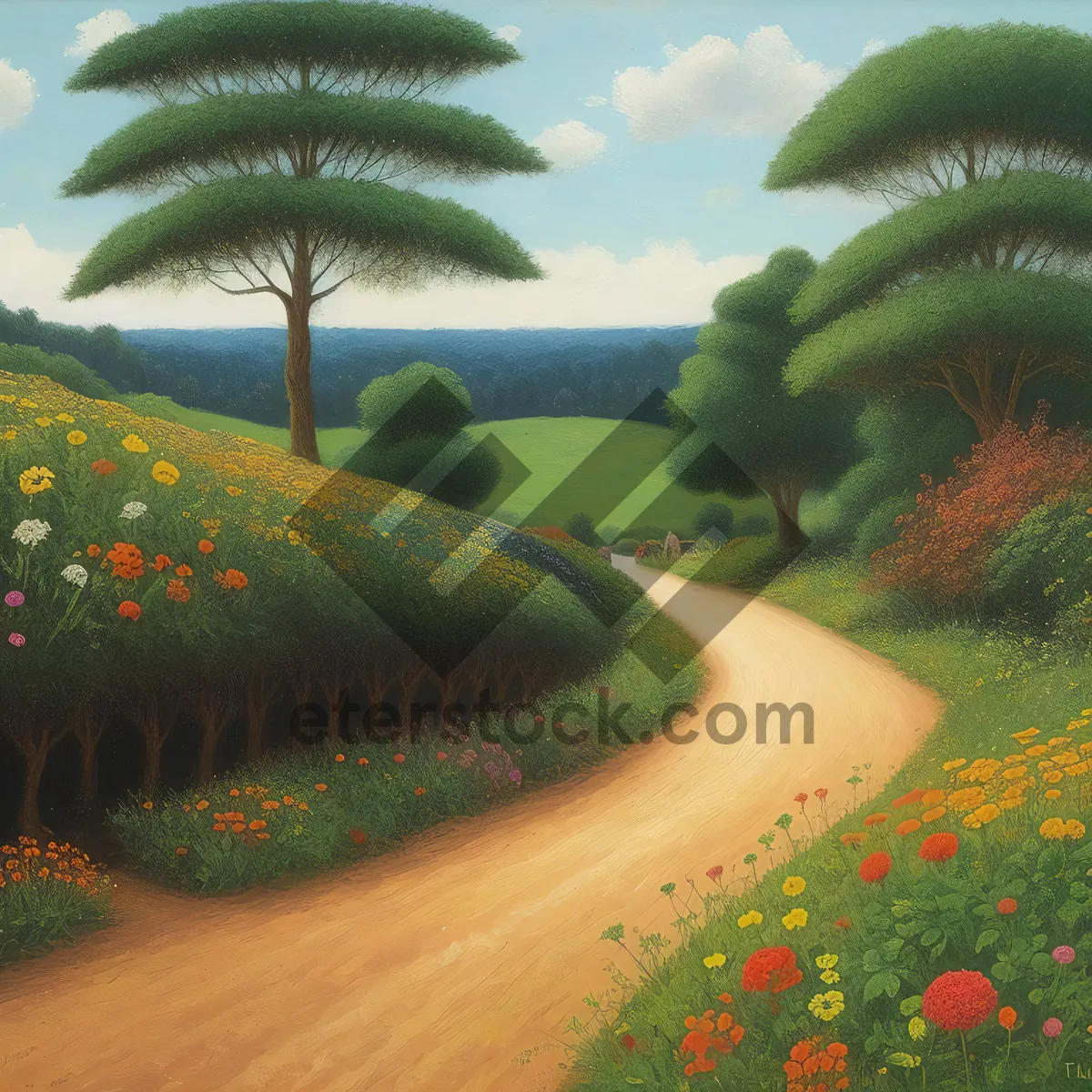 Picture of Exotic Tropical Paradise: Palm Trees, Beach, and Watermelon Delight