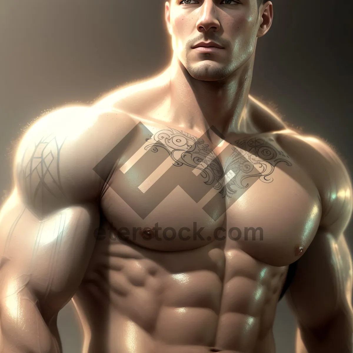 Picture of Seductive Male Bodybuilder Posing in Dark Studio